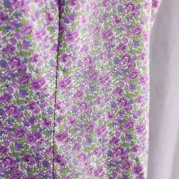 Women's Chaps 100% Cotton No Iron 1X purple floral contrasting cuffs button down - Picture 9 of 13